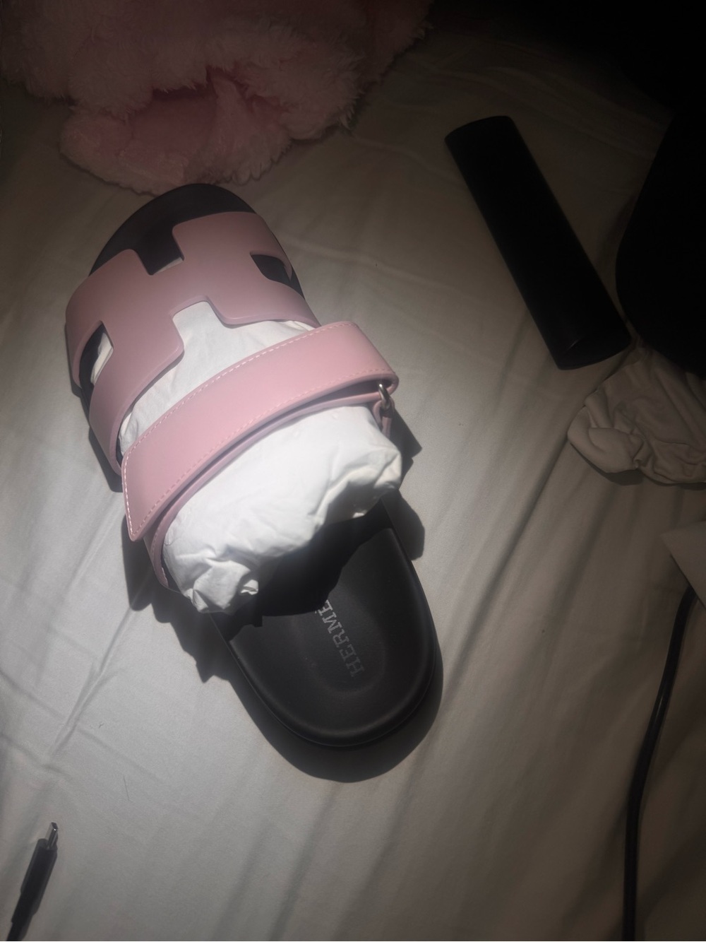Hermes Pale Pink and Black Slide Sandals - Picture 4 of 7